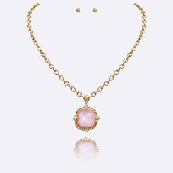 SQUARE FACETED STONE DAINTY NECKLACE