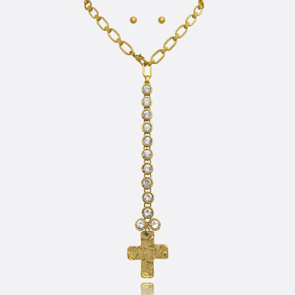 METAL CROSS DROP PENDANT CHAIN Y NECKLACE EARRING SET