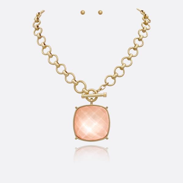 SQUARE STONE PENDANT WATER RESISTANT NECKLACE SET
