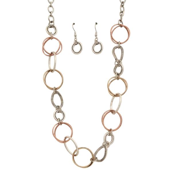 TWO TONE CIRCLE OVAL LINK METAL NECKLACE