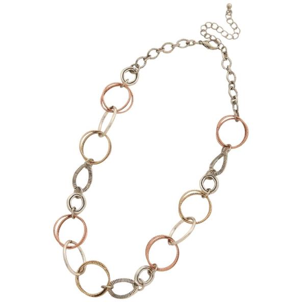 TWO TONE CIRCLE OVAL LINK METAL NECKLACE