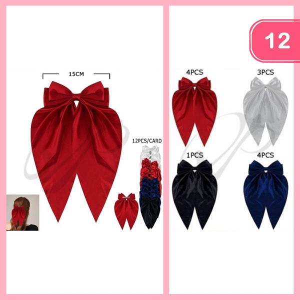 SILK LIKE LONG TAIL HAIR BOW (12 UNITS)