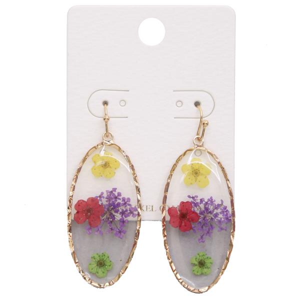 ENCAPSULATED FLOWER OVAL DANGLE EARRING