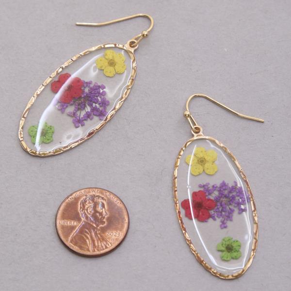 ENCAPSULATED FLOWER OVAL DANGLE EARRING