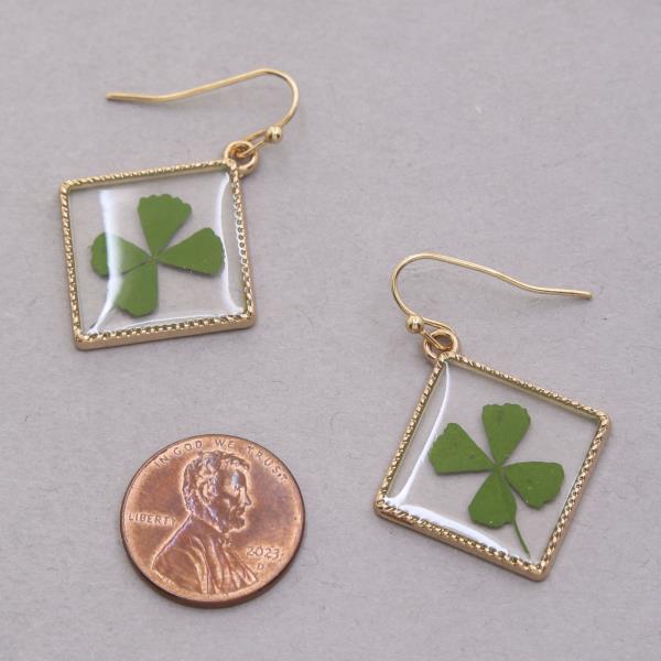CLOVER LEAF RHOMBUS SHAPE DANGLE EARRING
