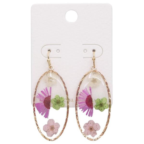ENCAPSULATED FLOWER OVAL DANGLE EARRING