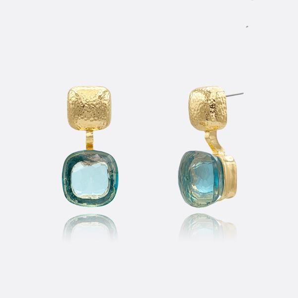 SQUARE NUDO STONE DROP STUD EARRING