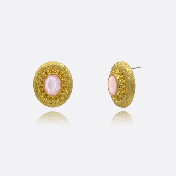 FACETED STONE BOLD OVAL STUD EARRING
