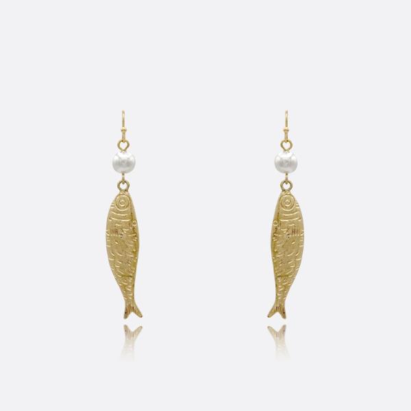METAL FISH PEARL DANGLE EARRING