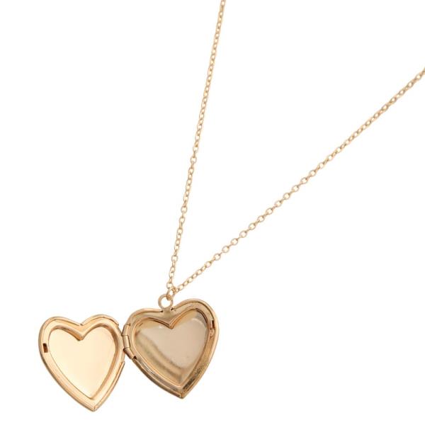 FLOWER PATTERN HEART CHARM LOCKET NECKLACE