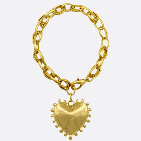 METAL LINK CHAIN HEART CHARM WATER RESISTANT BRACELET