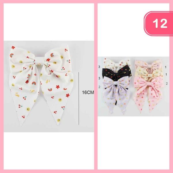 CUTE RAINBOW CHERRY HEART PRINT HAIR BOW (12 UNITS)