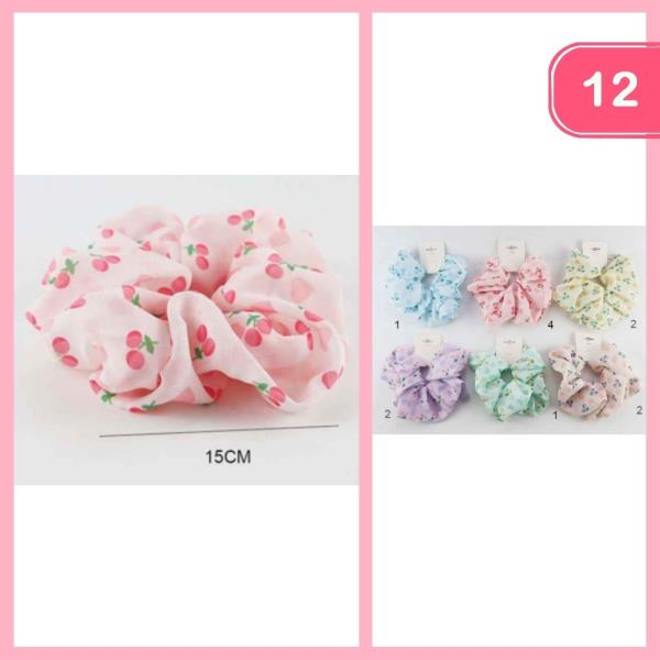 CUTE CHERRY PRINT HAIR SCRUNCHIE (12 UNITS)