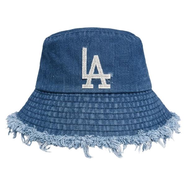 RHINESTONE LA DENIM BUCKET HAT