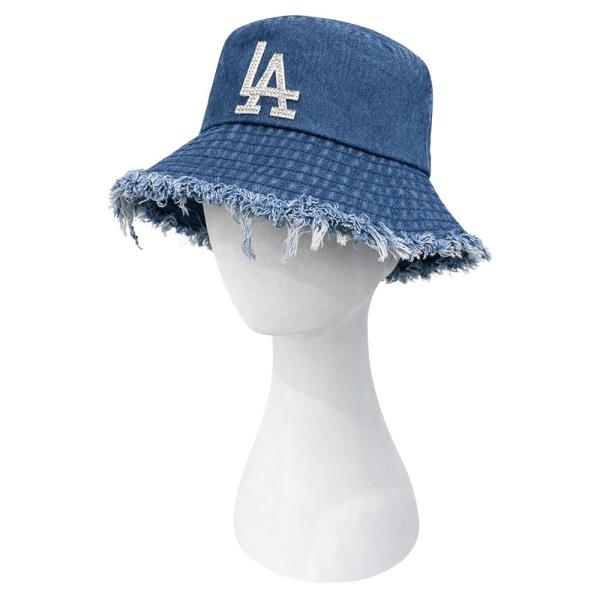 RHINESTONE LA DENIM BUCKET HAT