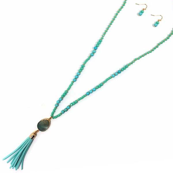 TASSEL PENDANT CHAIN NECKLACE EARRING SET