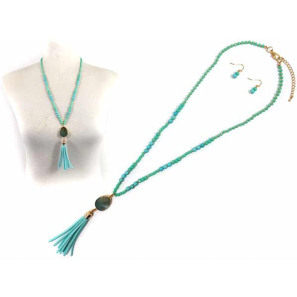 TASSEL PENDANT CHAIN NECKLACE EARRING SET