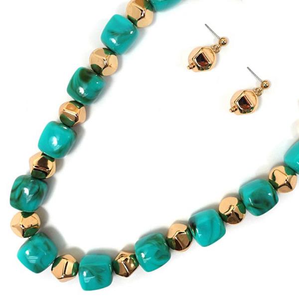 PEARL METAL MIX BEAD NECKLACE EARRING SET