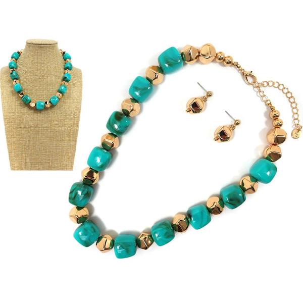 PEARL METAL MIX BEAD NECKLACE EARRING SET