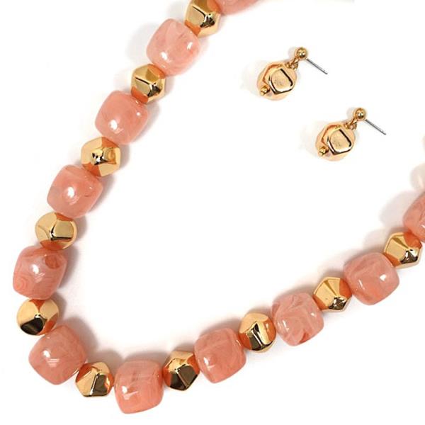 PEARL METAL MIX BEAD NECKLACE EARRING SET