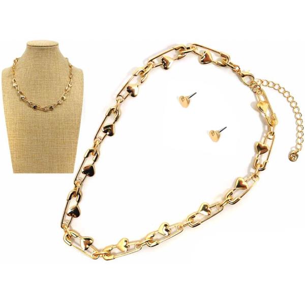 MIXED LINK CHAIN NECKLACE EARRING SET