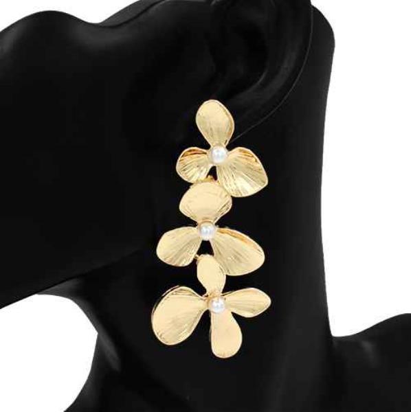 TEXTURED METAL PETAL DANGLE EARRING