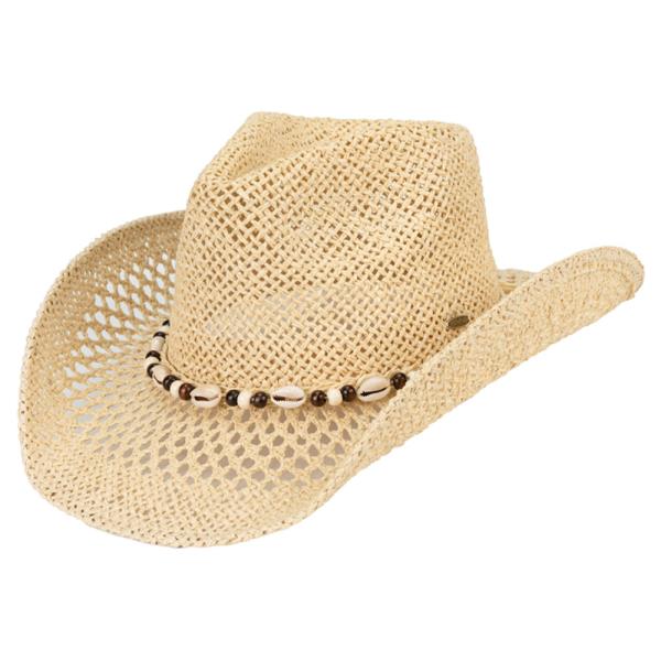 CC PAPER COWBOY HAT WITH SEASHELL AND BEAD BAND