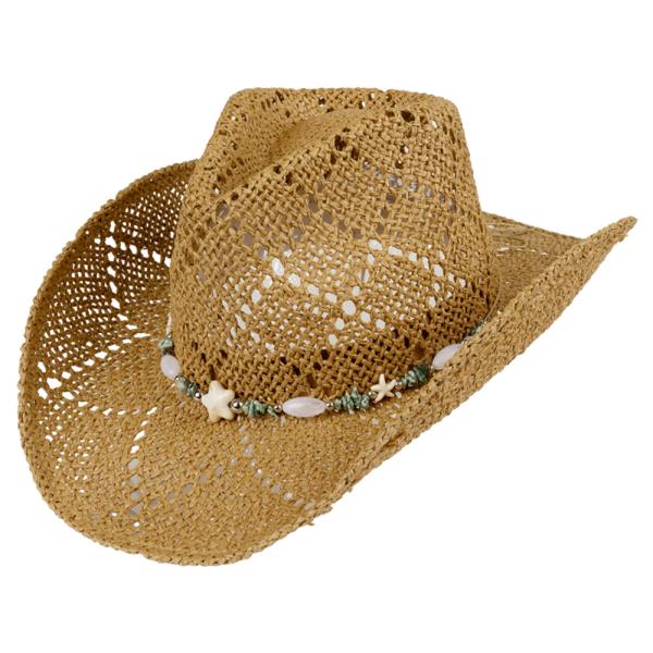 CC PAPER COWBOY HAT WITH STARFISH AND BEADED BAND