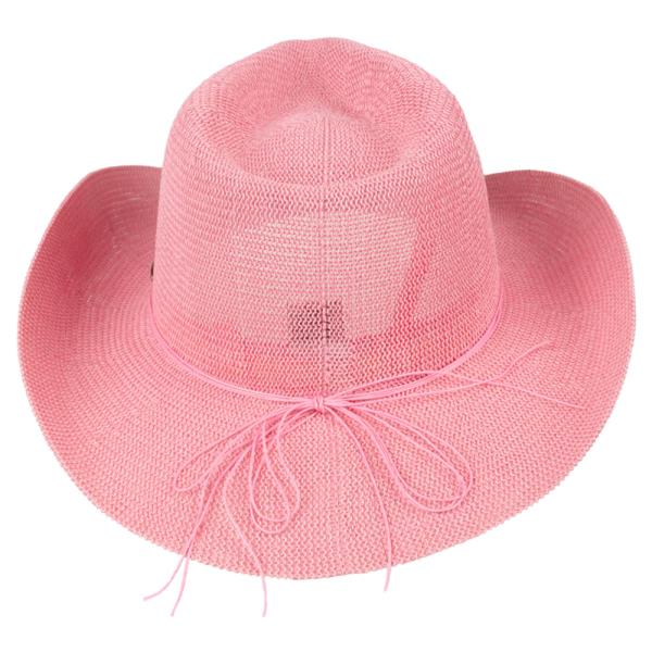 KNITTED COWBOY HAT WITH TURQUOISE STONE AND BEADED STRING BAND