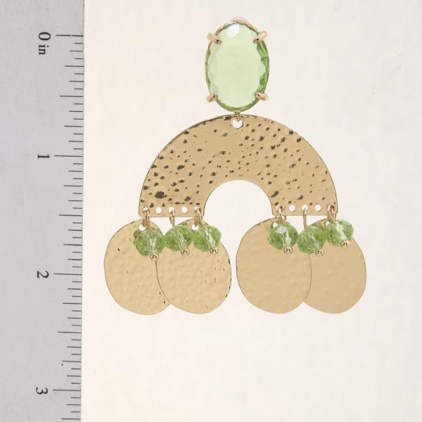 HAMMERED METAL OVAL CRYSTAL DANGLE EARRING