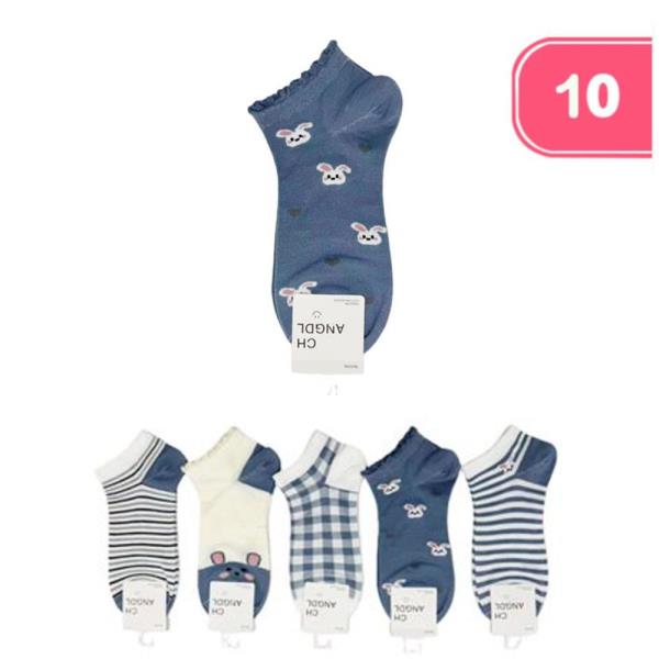 CUTE BUNNY STRIPE CHECKERED PATTERNED   ANKLE SOCKS (10 UNITS)