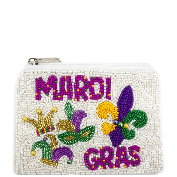 MARDI GRAS CROWN MASK GRAPHIC SEED BEAD COIN PURSE BAG
