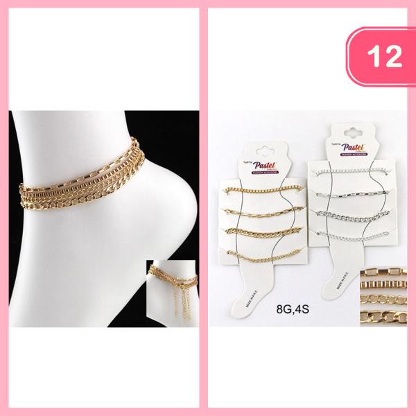 STACKABLE CHAIN ANKLETS (12 UNITS)