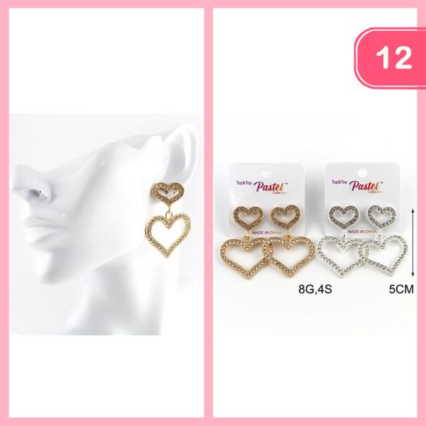 RHINESTONE HEART DANGLE EARRING (12 UNITS)