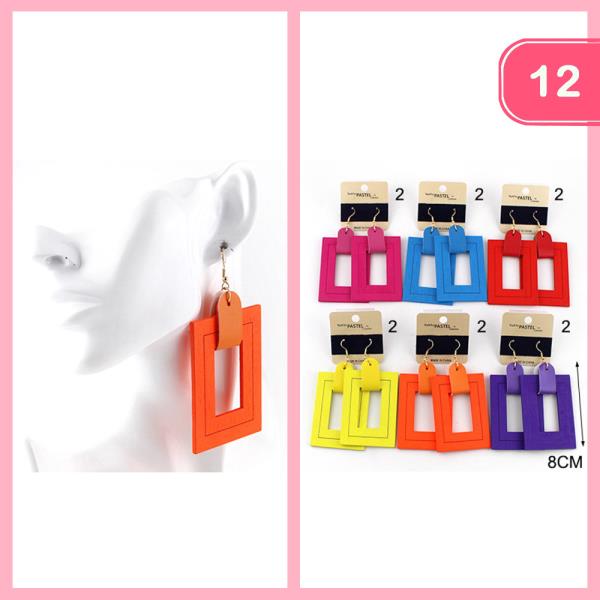 WOODEN SQUARE DANGLE EARRING (12 UNITS)