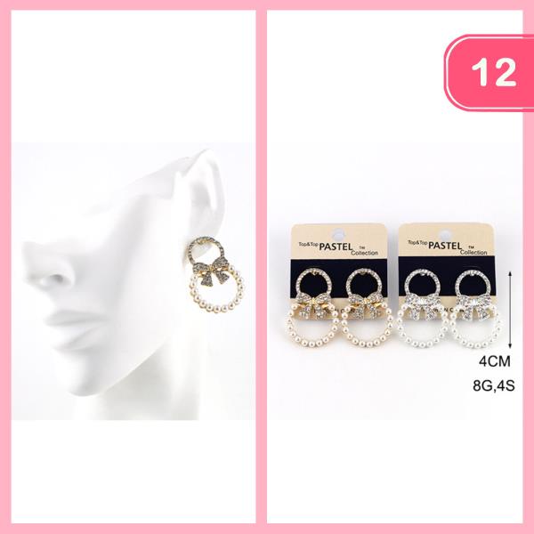RHINESTONE PEARL BOW POST EARRING (12 UNITS)