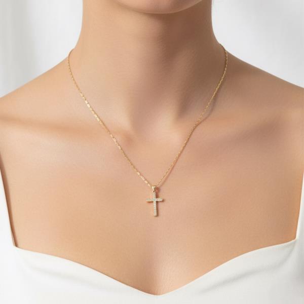 GOLD DIPPED CZ CUTE CROSS PENDANT NECKLAC