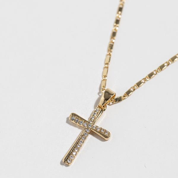 GOLD DIPPED CZ CUTE CROSS PENDANT NECKLAC