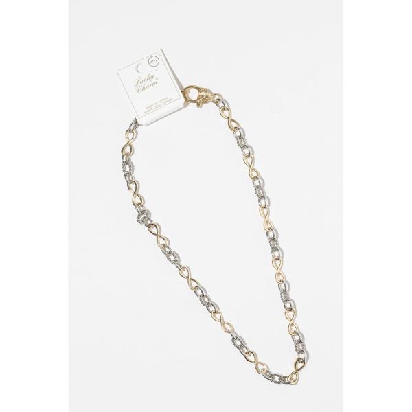 TWO TONE RHINESTONE GOLD DIPPED OVAL LINK CHAIN NECKLACE