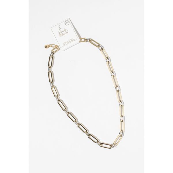 TWO TONE MIXED GOLD DIPPED OVAL LINK CHAIN NECKLACE
