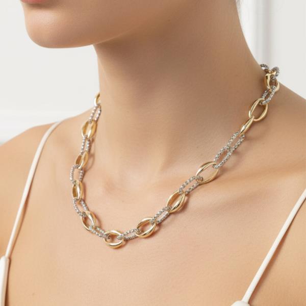 TWO TONE MIXED GOLD DIPPED OVAL LINK CHAIN NECKLACE