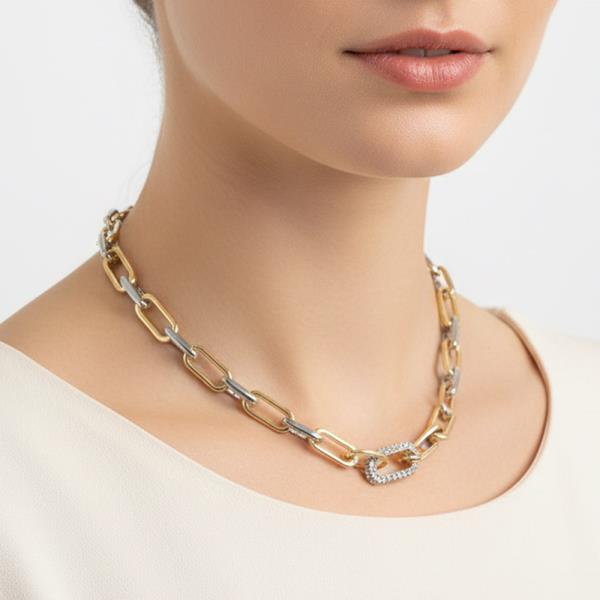 TWO TONE MIXED GOLD DIPPED OVAL LINK CHAIN NECKLACE