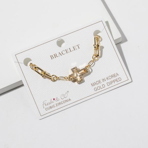 CHAIN CHARM GOLD DIPPED CUBIC ZIRCONIA BRACELET