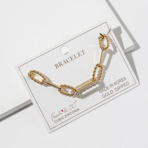CHAIN CHARM GOLD DIPPED CUBIC ZIRCONIA BRACELET