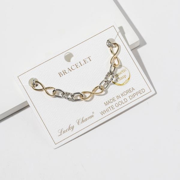 TWO TONE RHINESTONE GOLD DIPPED OVAL LINK CHAIN BRACELET