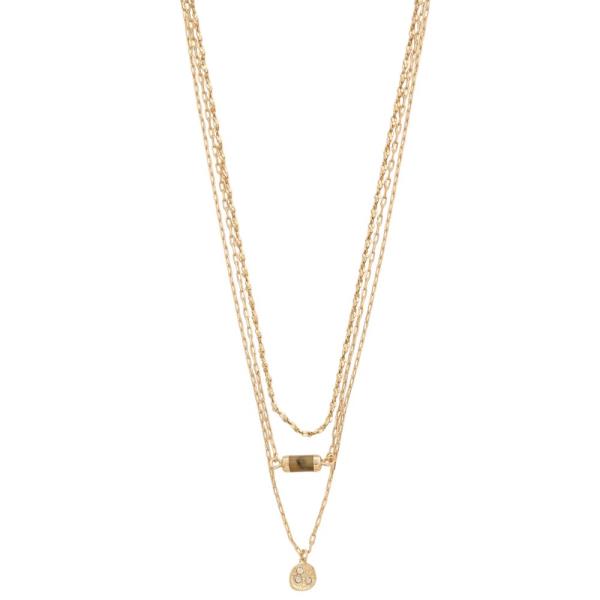 COIN RHINESTONE CHARM LAYERED NECKLACE