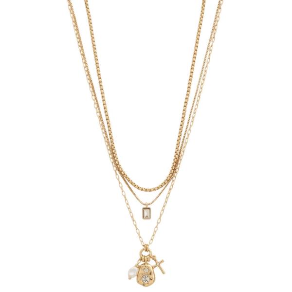 DAINTY CROSS MULTI CHARM LAYERED NECKLACE