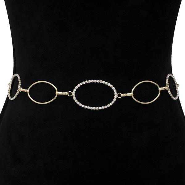 OVAL OPEN LINK RHINESTONE METAL HOOK BELT