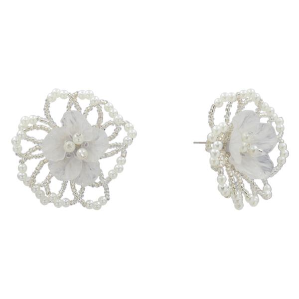 METAL FLORAL BEAD STUD EARRING