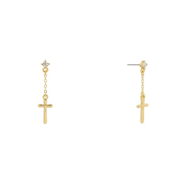 METAL CROSS DROP DANGLE EARRING